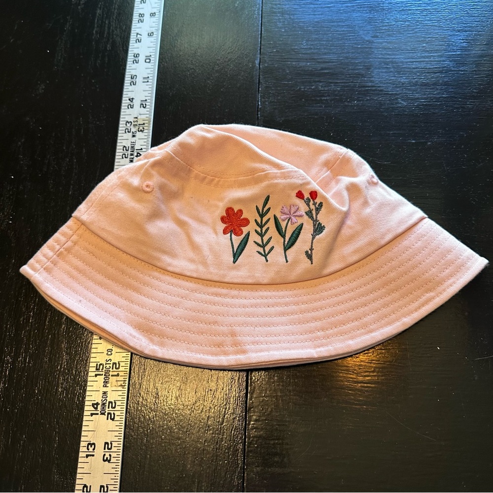 100% Cotton Floral Embroidered Pink Bucket Hat Gardener Mother’s day Gift